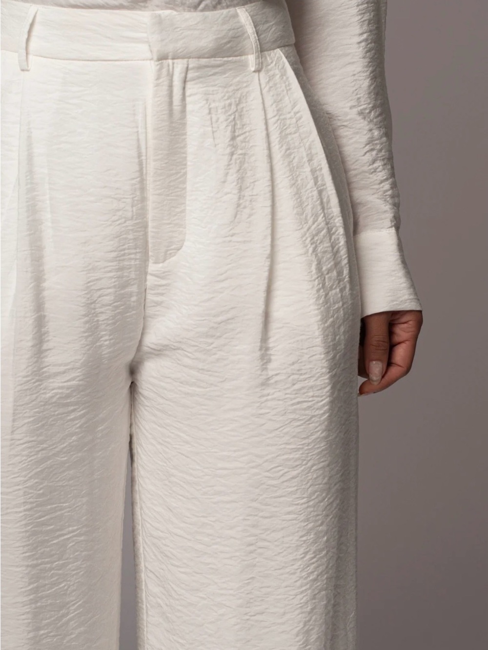 JLUXLABEL Ivory White Textured Wide-Leg High-Rise Trousers XS - Picture 5 of 5